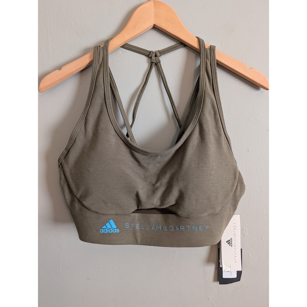 NWT Adidas by Stella McCartney Strappy Sports Bra Olive Green IT5717 Yoga Lrg